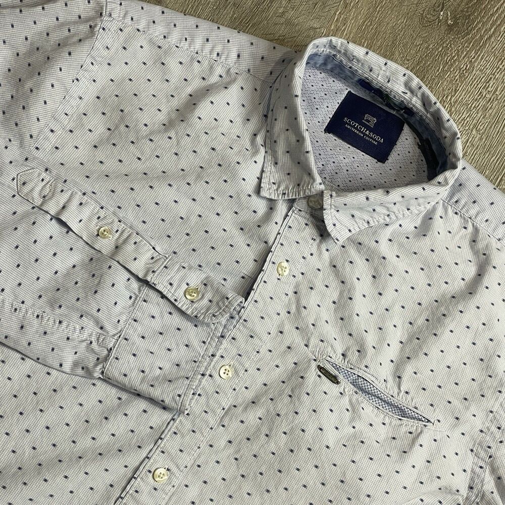 Scotch & Soda Long Sleeve Button Up Shirt LARGE Amsterdam Blauw Couture